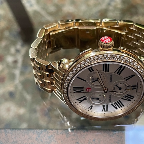 Michele Limited Edition Serein Gold Diamond Bezel Watch w/ Mother Of Pearl Dial - Picture 2 of 6